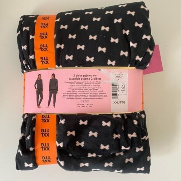 NWTKateSpade2PiecePajamaSetBlackwPinkBowsXLXXL - Picture 4 of 5